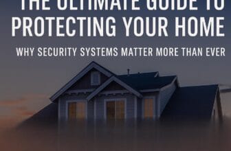 A front porch of a modern suburban home featuring a security camera, smart doorbell, and exterior light, with the article title overlaid in bold text