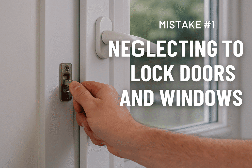 A person’s hand pushing a smart lock button on a modern front door of a beige house